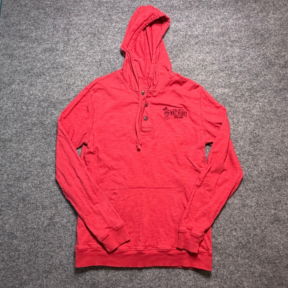 DISNEY PARKS Walt Disney World Red Henley Hoodie Mickey Mouse Graphic Small
